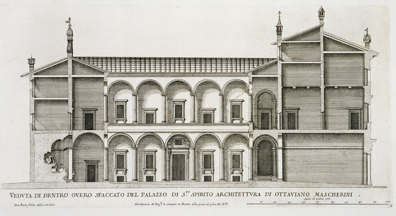 Palazzo di Santo Spirito，来自&39;Palazzi di Roma&39;，第二部分，出版于1670年代 作者 彼得罗·费雷里奥（Pietro Ferrerio）
