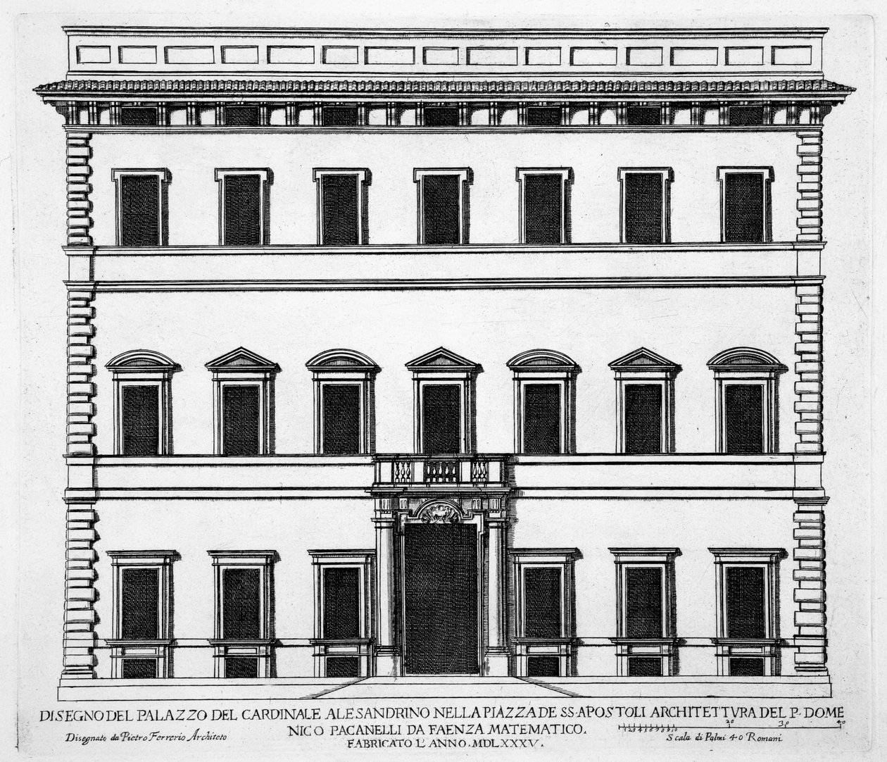 红衣主教Alesandrino宫殿，罗马广场SS Apostoli，来自&39;Palazzi di Roma&39;，第一部分，1655年出版 作者 彼得罗·费雷里奥（Pietro Ferrerio）