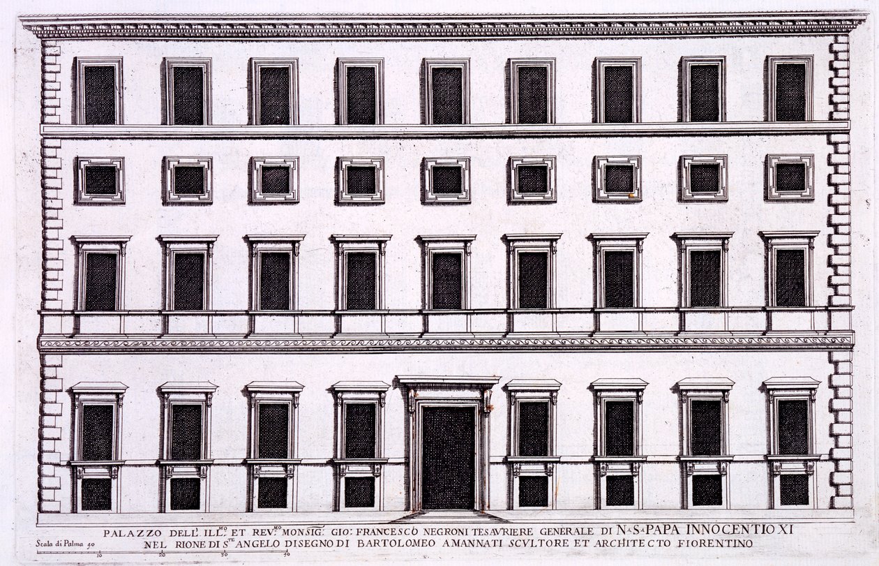 Giovanni宫殿Francesco Negroni，教皇Innocent XI（1611-89）的财务主管，罗马，来自&39;Palazzi di Roma&39;，第一部分，1655年出版 作者 彼得罗·费雷里奥（Pietro Ferrerio）