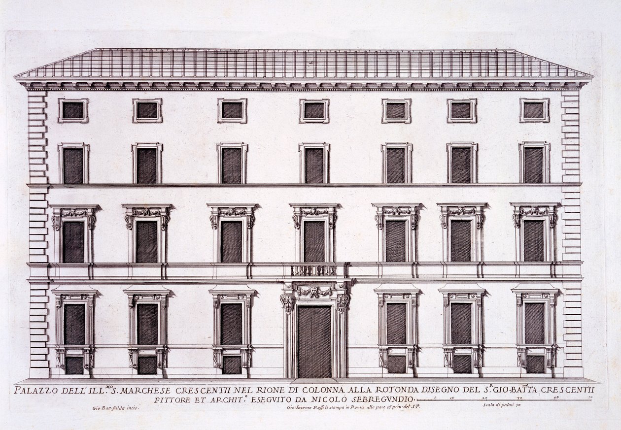 罗马的Mario Giovanni Battista Crescentii宫殿，来自&39;Palazzi di Roma&39;，第二部分，1670年代出版 作者 彼得罗·费雷里奥（Pietro Ferrerio）