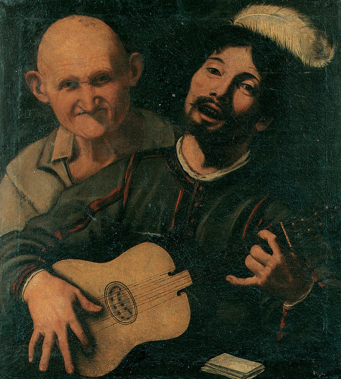 吉他手和出席的老人（布面油画） 作者 Pietro (attr. to) Paolini