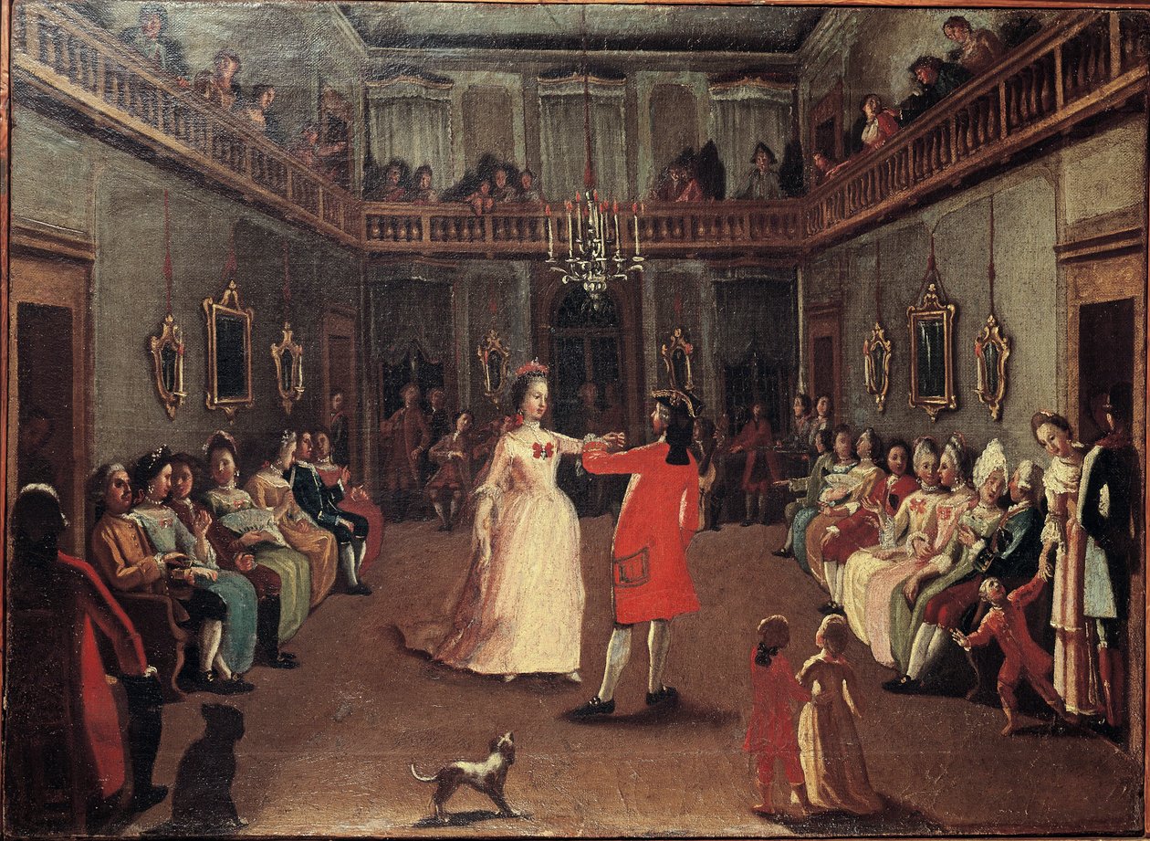 Opening the Ball - 球的开局。 Pietro Longhi 画派 (1702-1785) 作者 皮耶特罗（学校）Longhi