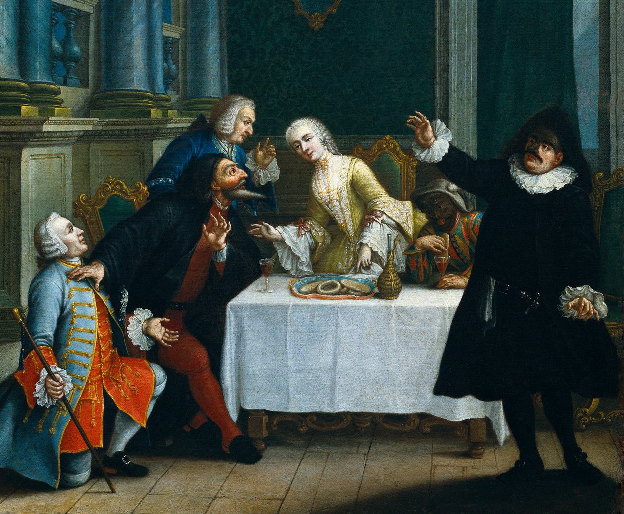 "The snack with the masks"" Comedians wearing Commedia dell