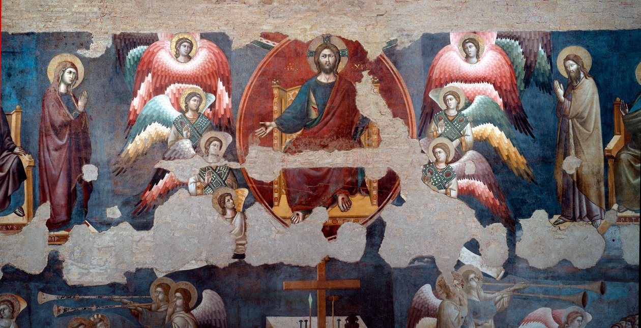 最后的审判 树干上的基督环绕着天使。细节。壁画作者Pietro de Cerroni dit Cavallini（约1273-1321年活跃）1293年罗马，Santa Cecilia in Trastevere 作者 彼得罗·卡瓦利尼