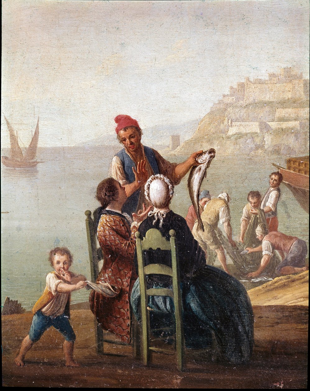 一个卖鱼和一对夫妇（一个卖鱼和一对夫妇）细节绘画 Pietro Fabris 18 世纪 Museo Nazionale di San Martino Naples 作者 彼得罗·法布里斯（Pietro Fabris）