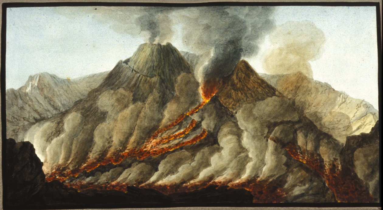 喷发的维苏威火山。 应英国驻那不勒斯大使威廉·汉密尔顿爵士的要求，皮埃尔·法布里斯（Pierre Fabris）进行了这种水粉画。 米兰布雷登斯。 作者 彼得罗·法布里斯（Pietro Fabris）