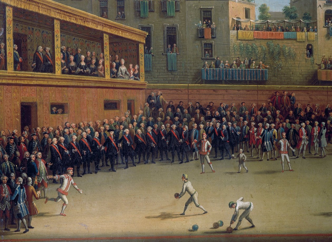 手球比赛，Pietro Fabris（活跃于 1768-1778 年），意大利细节 作者 彼得罗·法布里斯（Pietro Fabris）