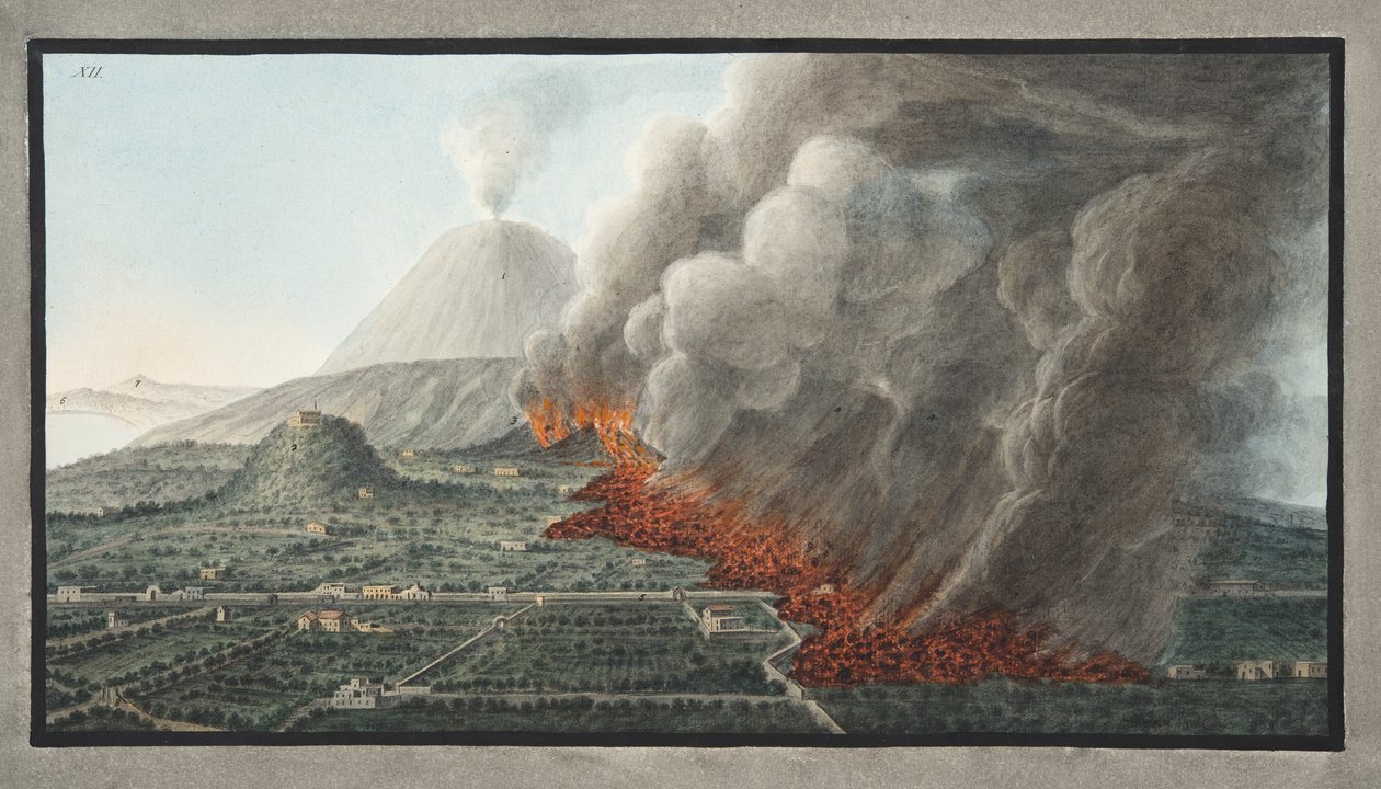 观火山的喷发维苏威火山于1760年12月23日开始，于1761年1月5日结束，来自&39;Campi Phlegraei的12块板块：对两个西西里火山的观测&39;，由William Ham爵士编写 作者 彼得罗·法布里斯（Pietro Fabris）