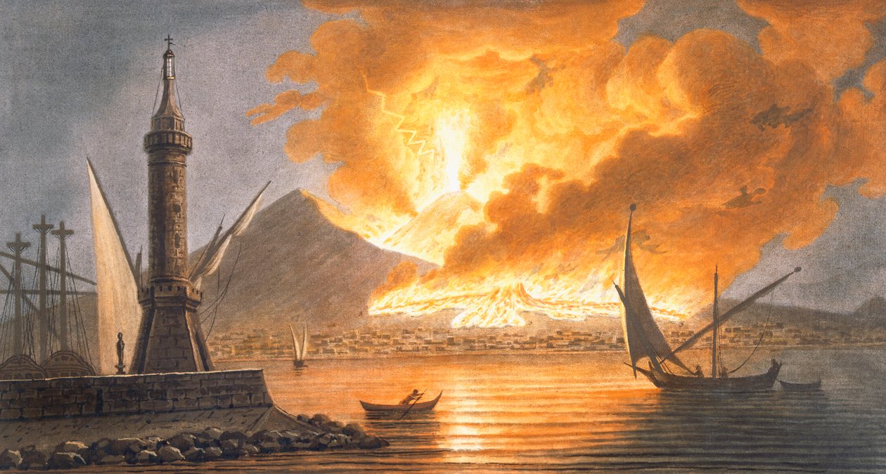 1767年10月20日晚从那不勒斯的鼹鼠处看到维苏威火山的大爆发，1776年 作者 彼得罗·法布里斯（Pietro Fabris）