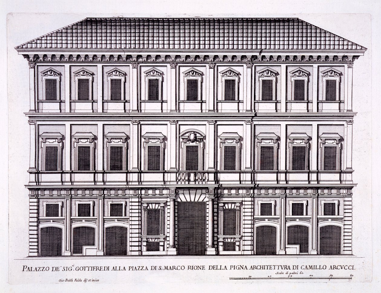 Palazzo Grazioli，罗马圣马可广场，来自&39;Palazzi di Roma&39;，第二部分，出版于1670年代 作者 彼得罗·费雷里奥（Pietro Ferrerio）