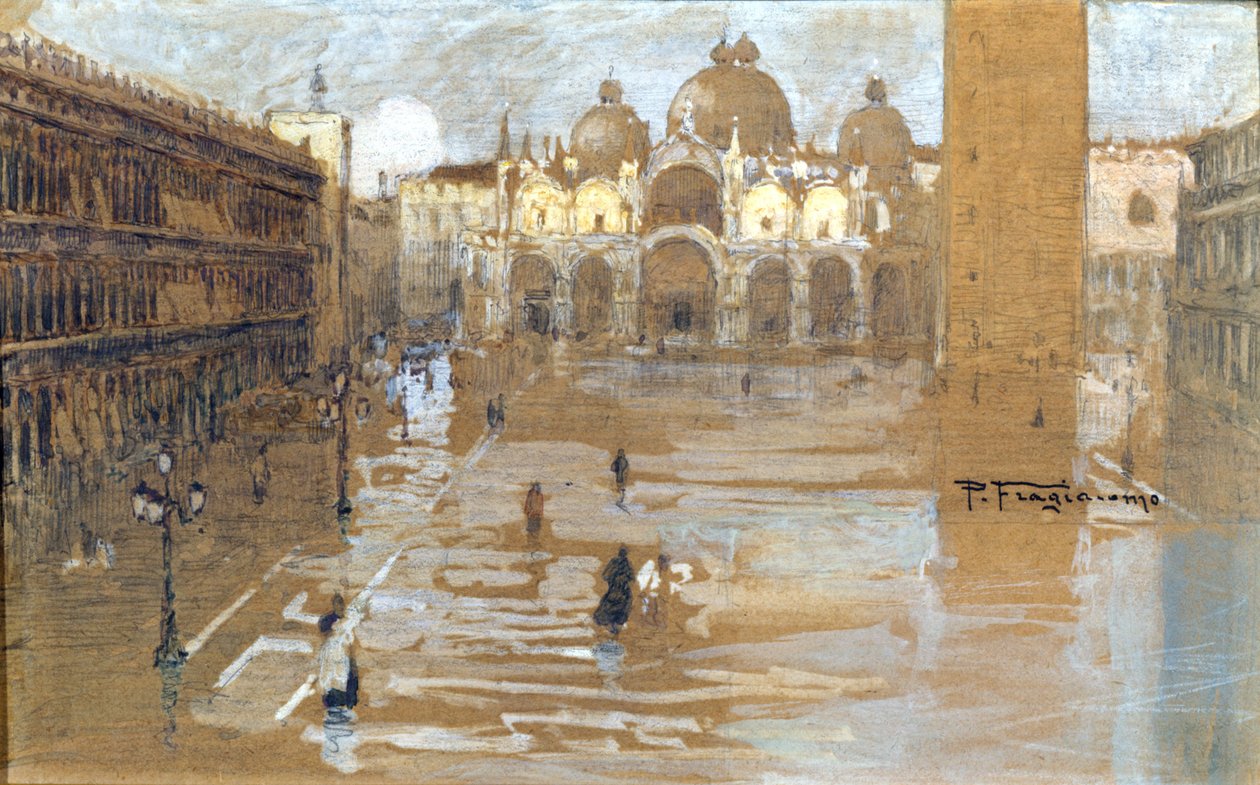 威尼斯，圣马可广场。 弗拉贾科莫绘画。 作者 Pietro Fragiacomo