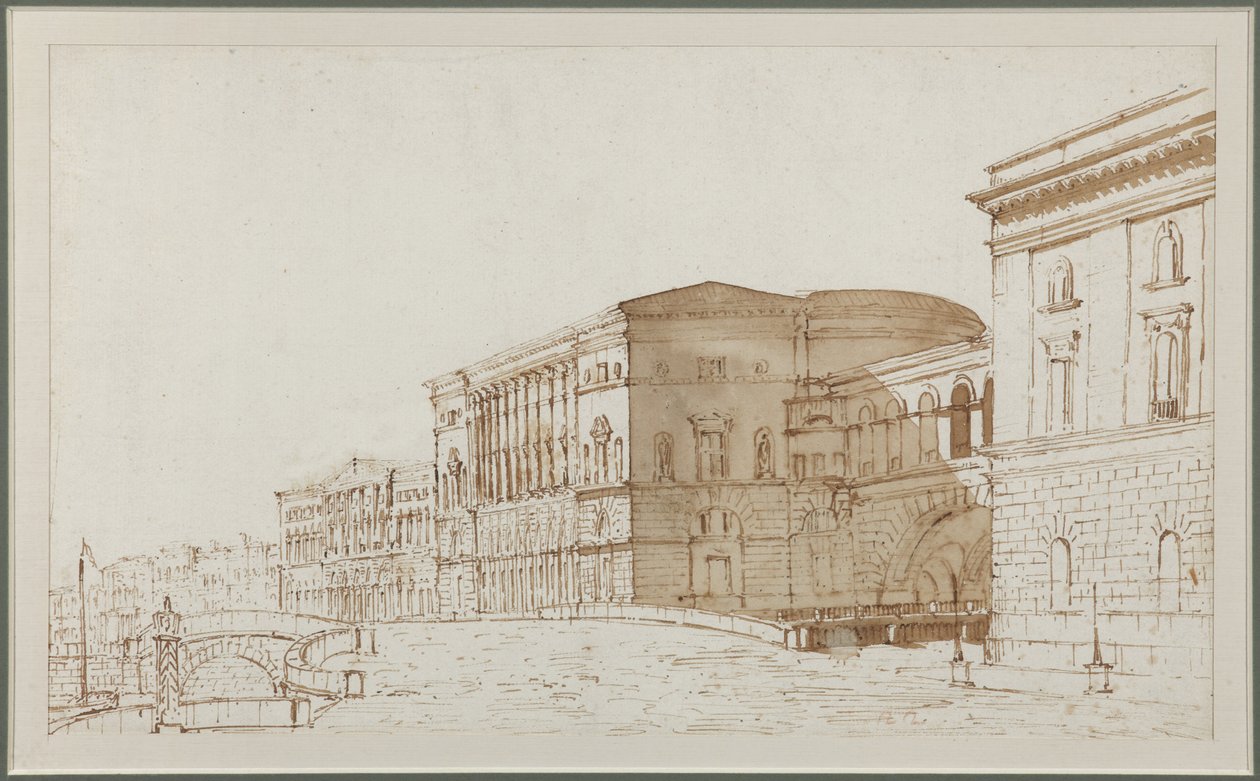 圣彼得堡的冬宫剧院 - Pietro di Gottardo Gonzaga（1751-1831）。 笔、毛笔、棕色纸本 作者 彼得罗·冈萨加