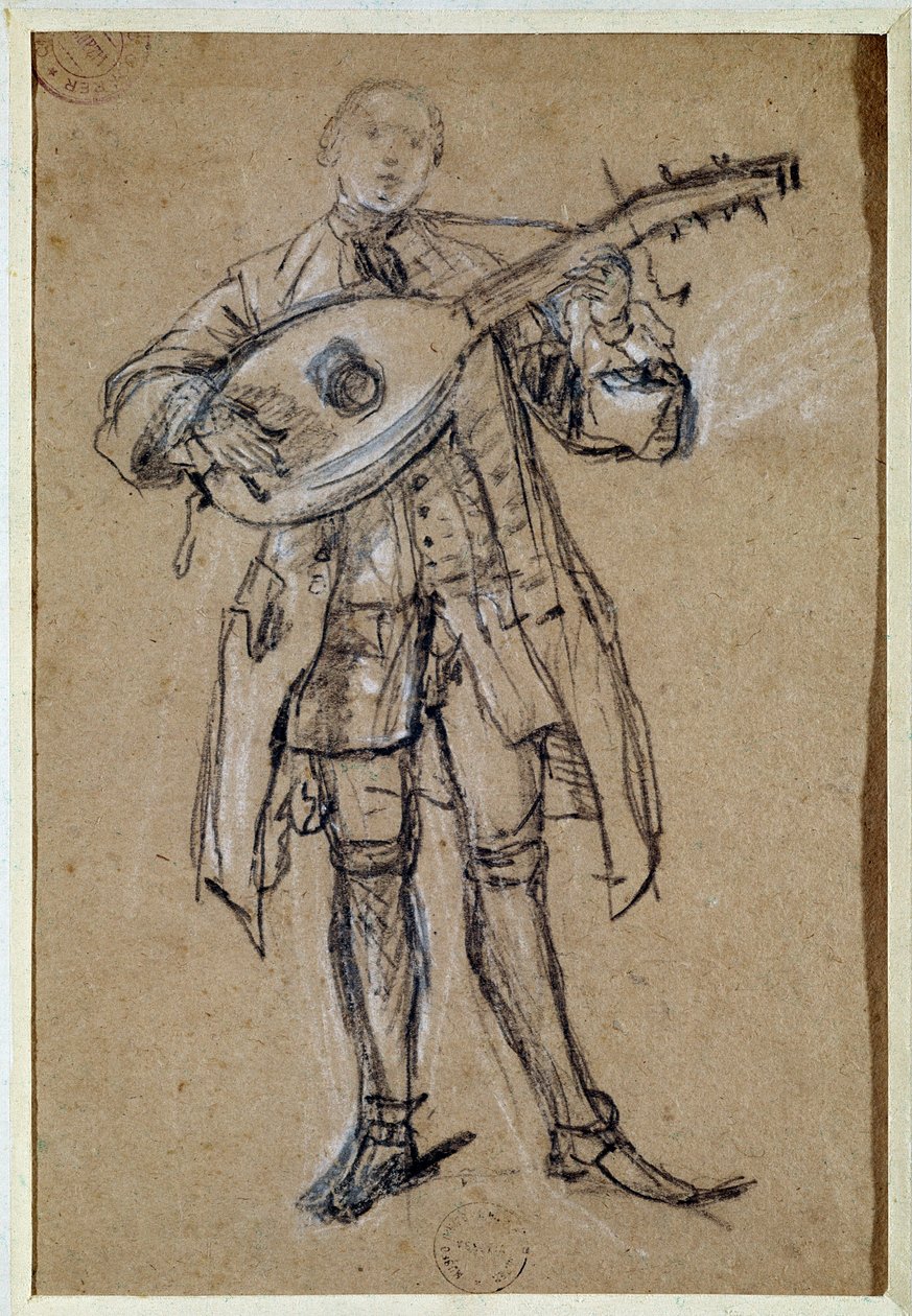 吉他手（吉他手） 皮耶罗-隆吉（1702-1785）的绘画作品 威尼斯，科雷尔博物馆 作者 彼得·隆吉（Pietro Longhi）