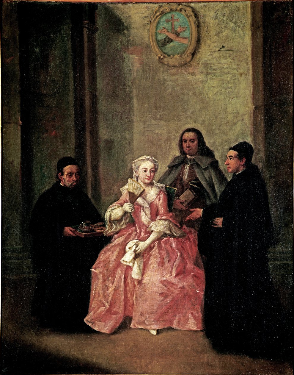 一位修士向一对夫妇赠送热巧克力和威尼斯饼干 - Pietro Longhi (1702-1785) 作画，1774 年昏暗 61x50 厘米威尼斯，Ca