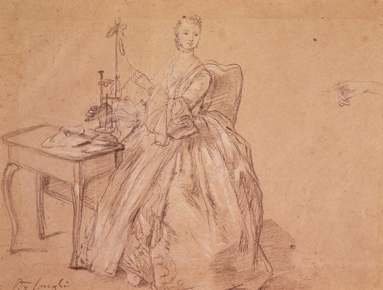 一个女人在旋转（蜡笔和白色粉笔在纸上） 作者 彼得·隆吉（Pietro Longhi）