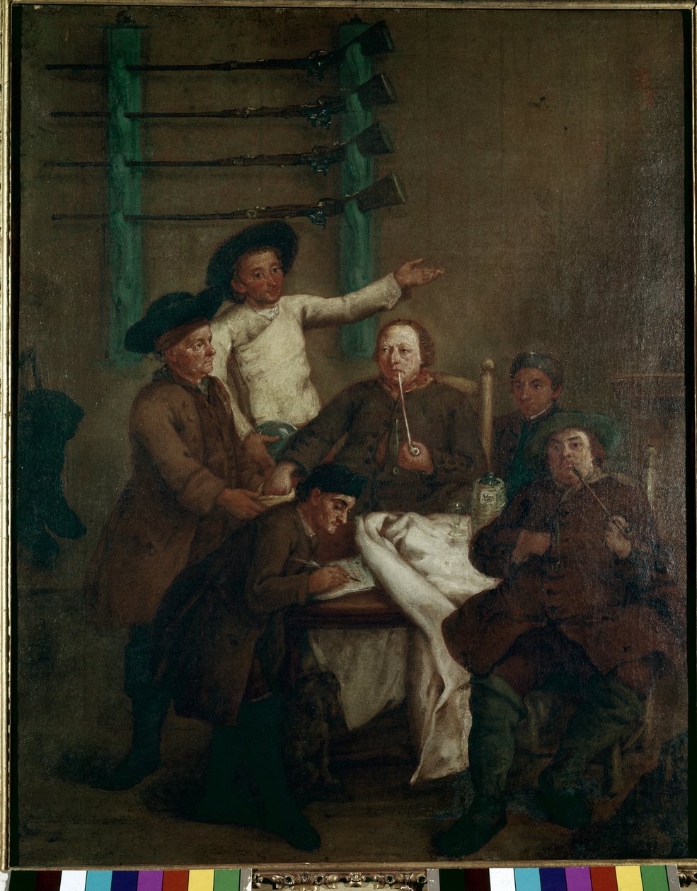 在山谷中狩猎：名字的抽签 - Pietro Longhi（1702-1785）绘画，布面油画，61x46 厘米 作者 彼得·隆吉（Pietro Longhi）