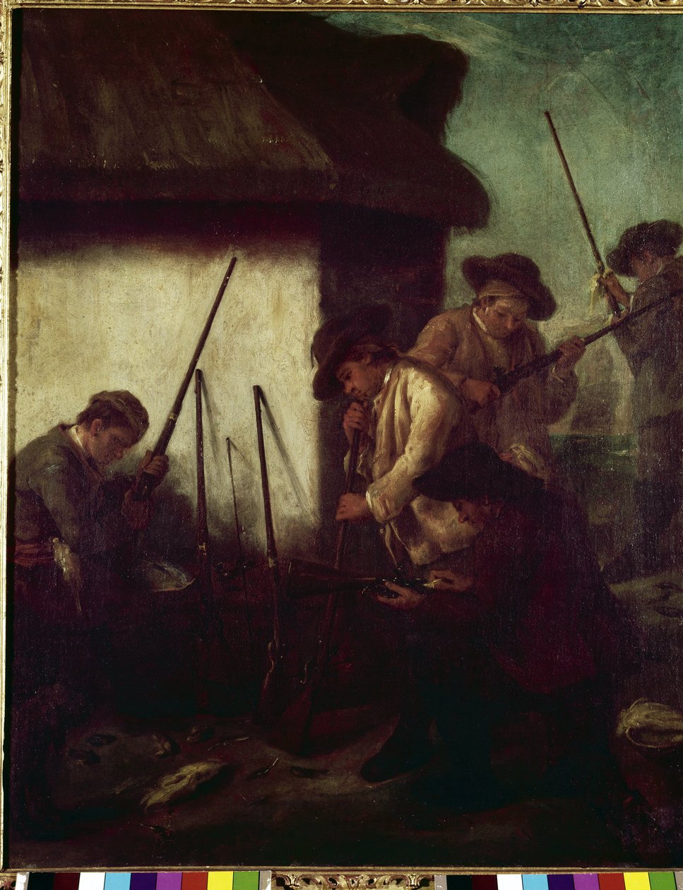 Hunting in the valley: the preparation of guns (La caccia in valle: Preparazione degli schioppi) - Painting by Pietro Longhi (1702-1785), oil on canvas, 61x50 cm 作者 彼得·隆吉（Pietro Longhi）