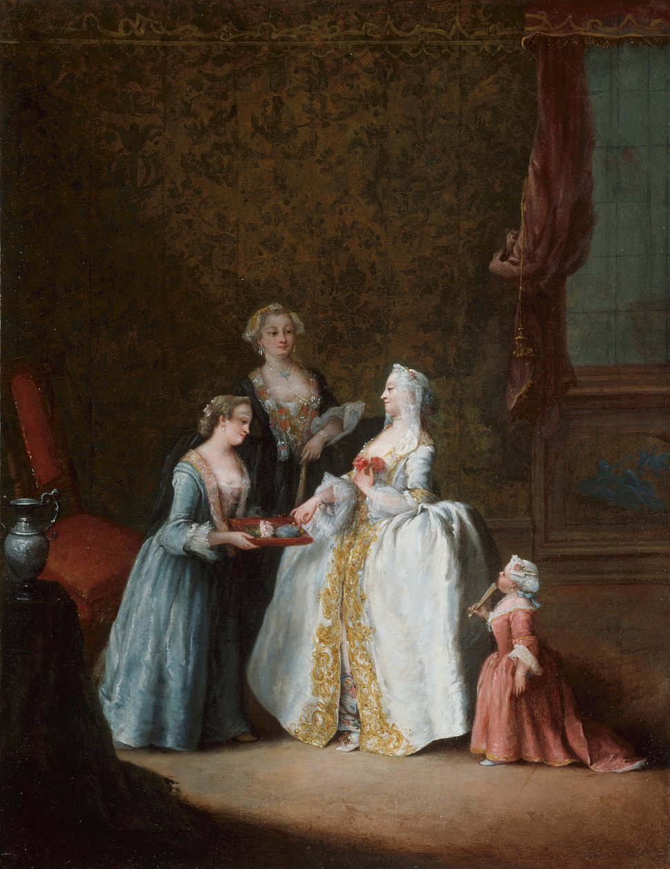 盥洗室里的女士，1740年代末。 作者 彼得·隆吉（Pietro Longhi）