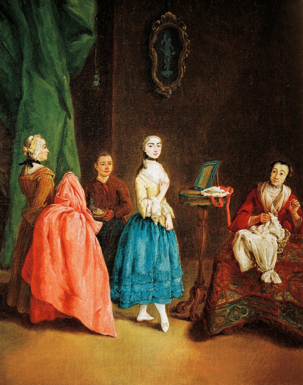 在裁缝店的女士，由Pietro Longhi (1701-1785)拍摄。 作者 彼得·隆吉（Pietro Longhi）