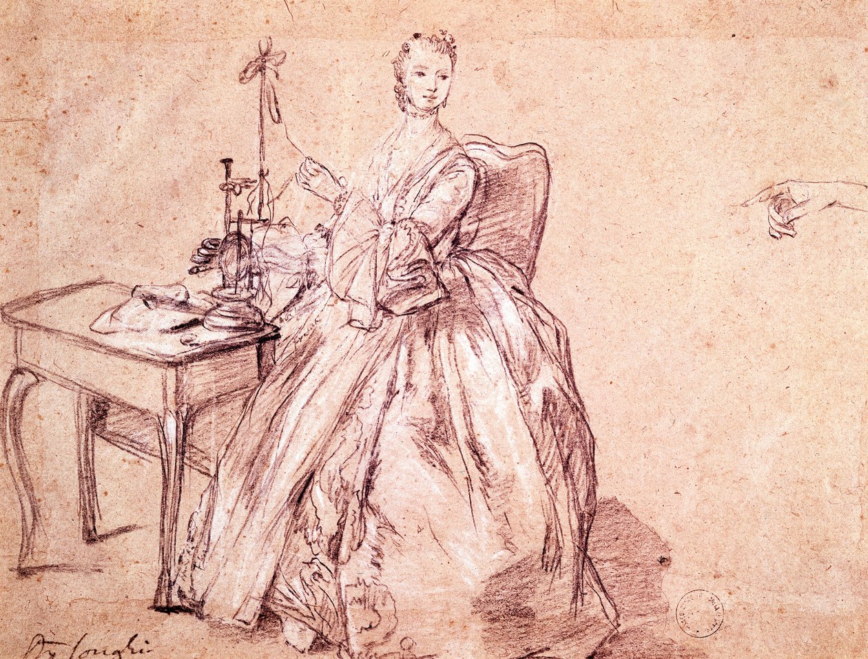 纺线的女士，彼得罗-隆吉（1701-1785）的作品，图画 作者 彼得·隆吉（Pietro Longhi）