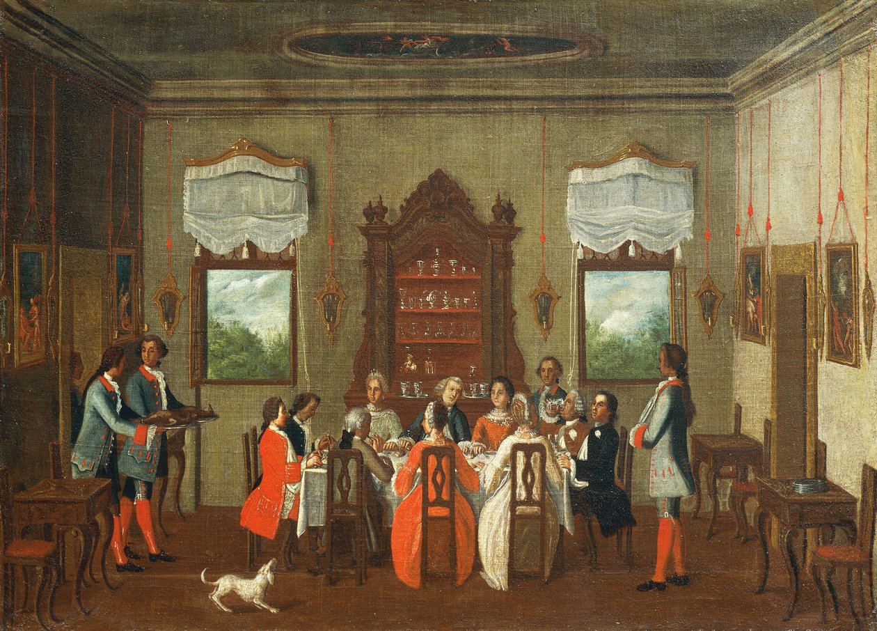 在别墅的午餐，来自皮特罗-隆吉学校的午餐 作者 彼得·隆吉（Pietro Longhi）