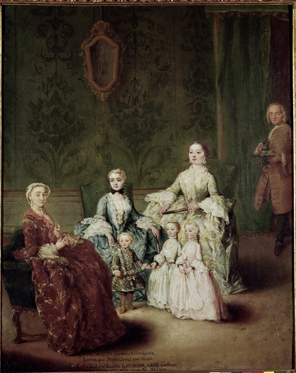 萨格雷多家族的肖像。 Pietro Longhi (1702-1785) 的绘画 作者 彼得·隆吉（Pietro Longhi）