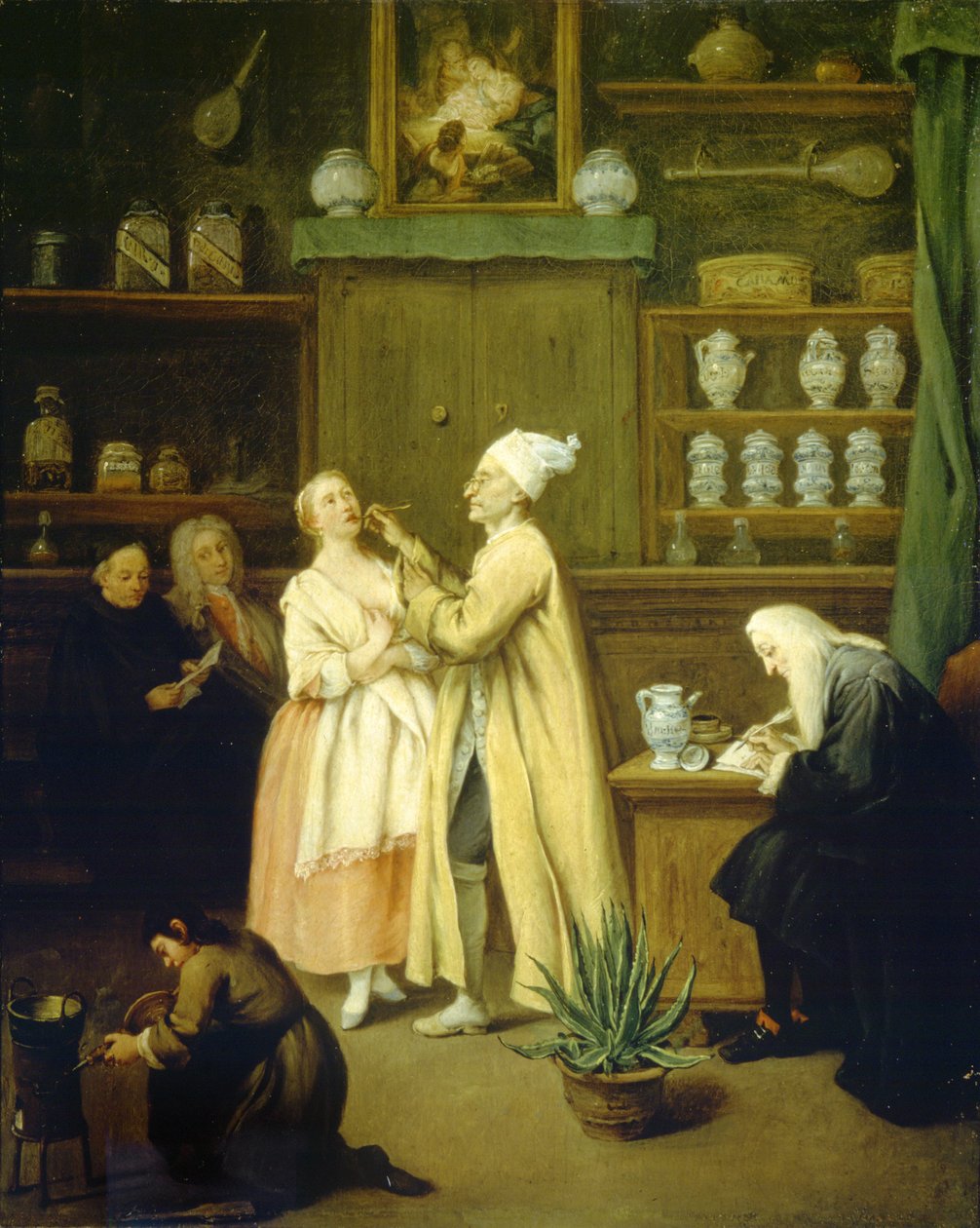 《药剂师》，c.1752（布面油画） 作者 彼得·隆吉（Pietro Longhi）