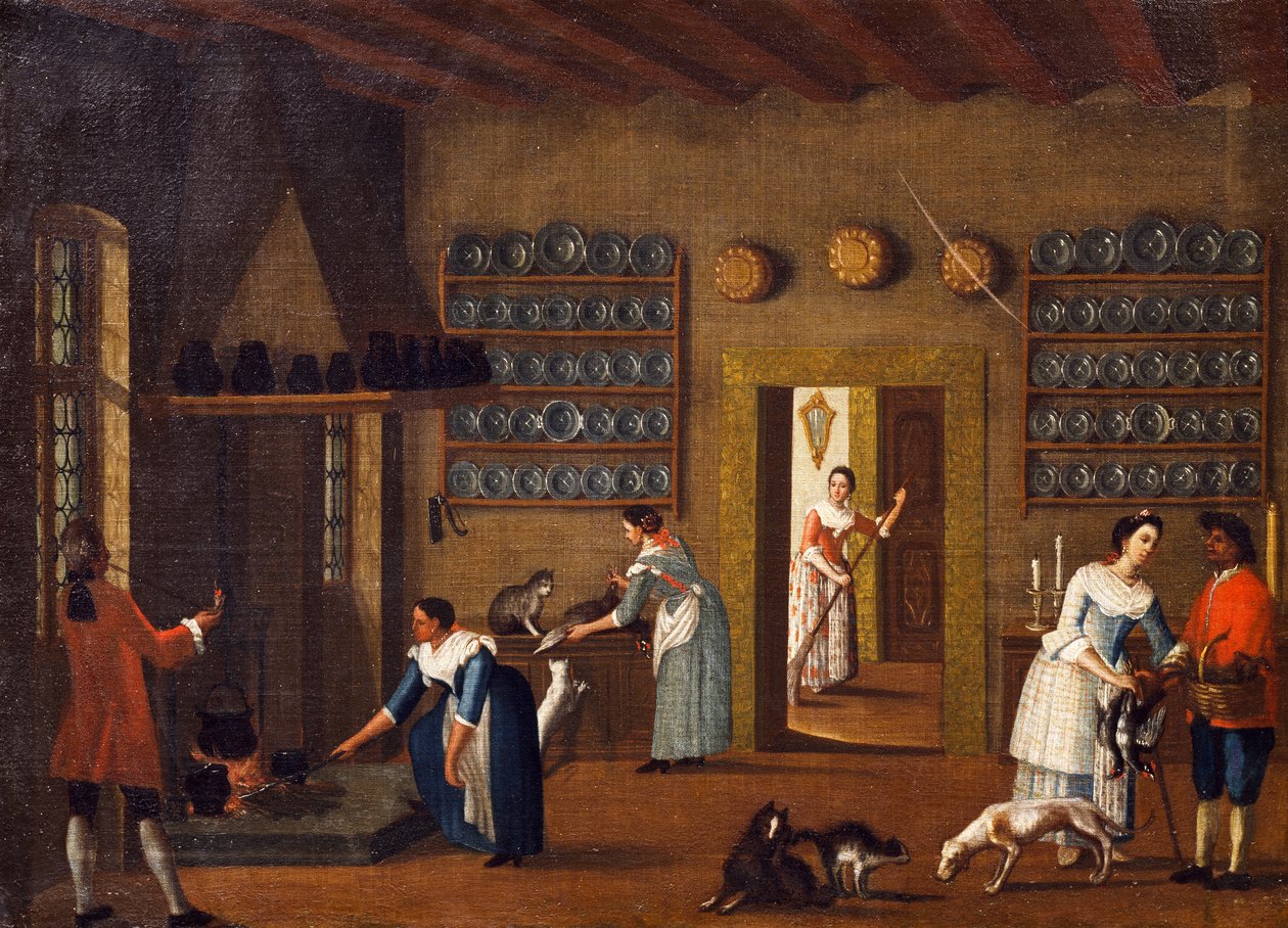 别墅中的厨房，来自皮特罗-隆吉学校 作者 彼得·隆吉（Pietro Longhi）