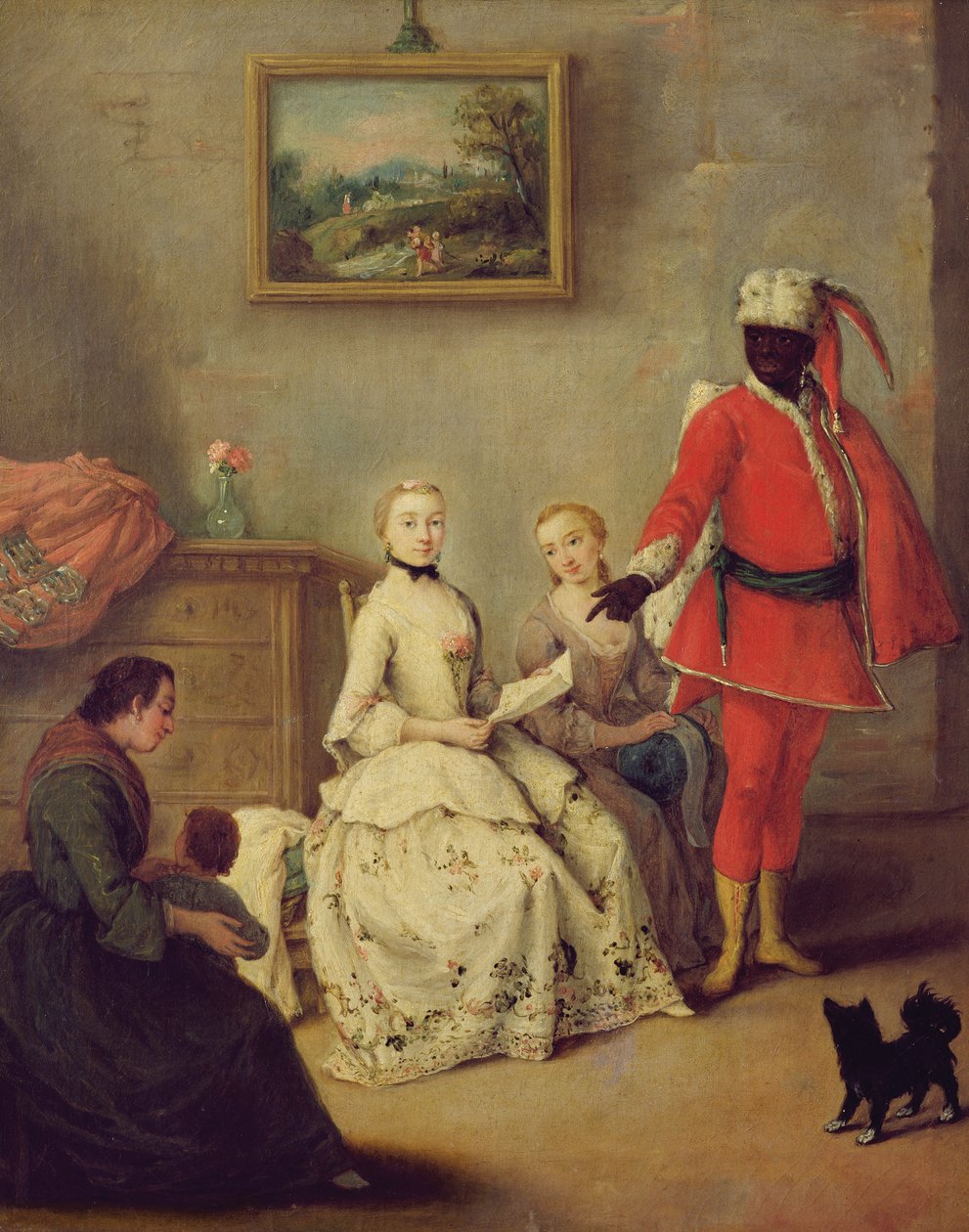 摩尔人的信，c.1750（布面油画）（修复后） 作者 彼得·隆吉（Pietro Longhi）