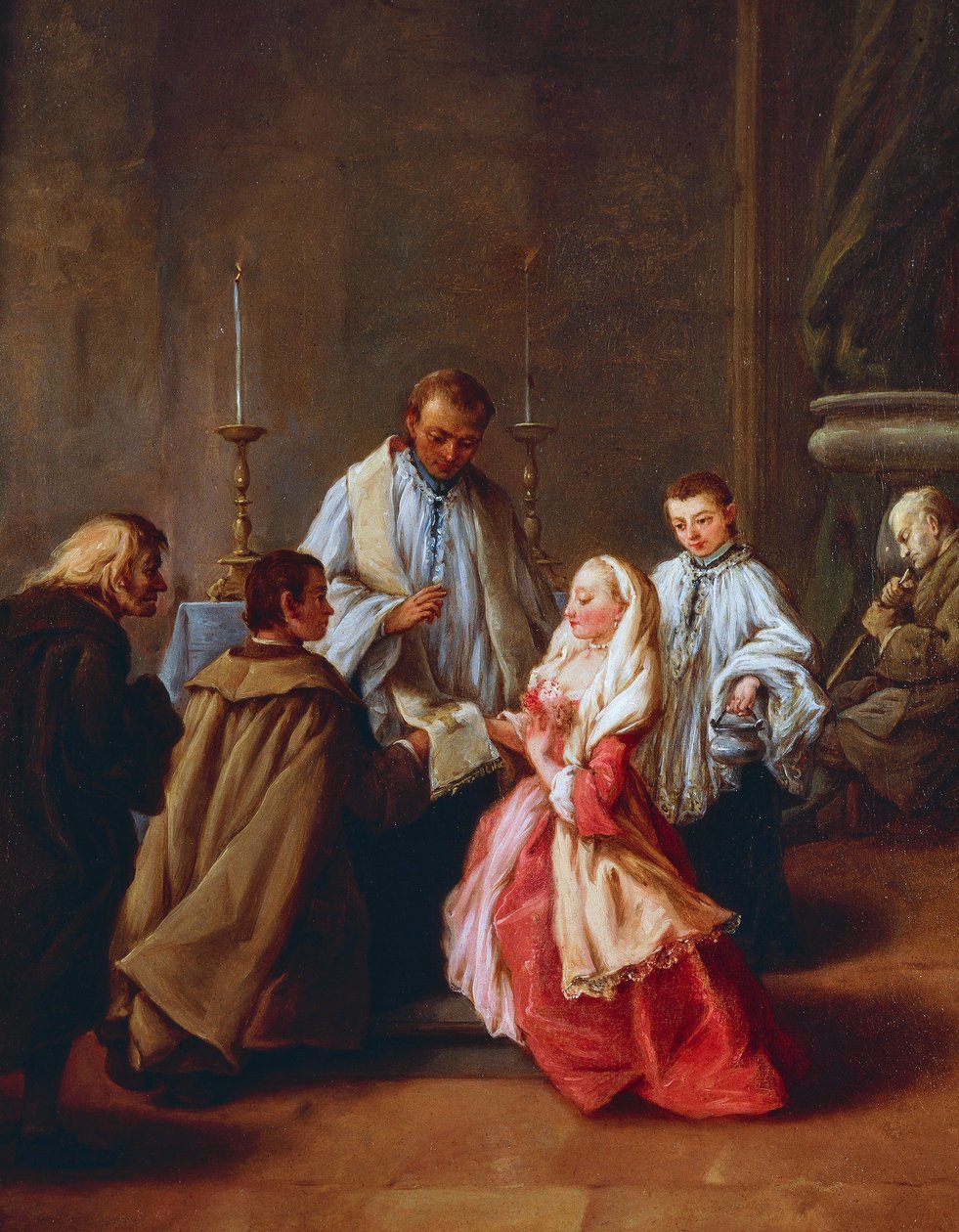 七项圣礼。婚姻，1755-57年之前，由Pietro Longhi（1701-1785）创作，布面油画，61x50厘米。 作者 彼得·隆吉（Pietro Longhi）