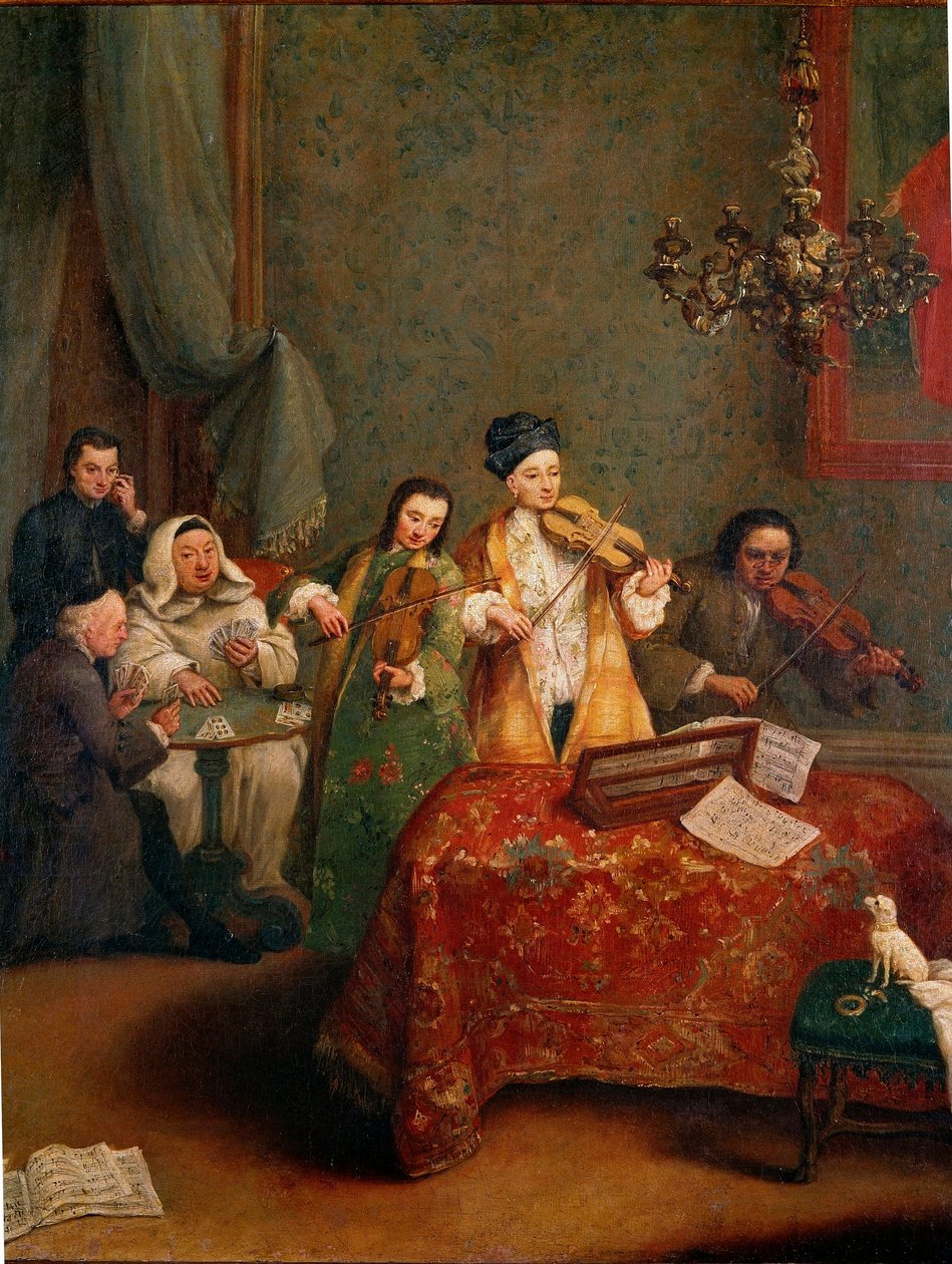 音乐会 三名小提琴家。 Pietro Longhi (1702-1788) 绘画，18 世纪威尼斯，学院美术馆 作者 彼得·隆吉（Pietro Longhi）