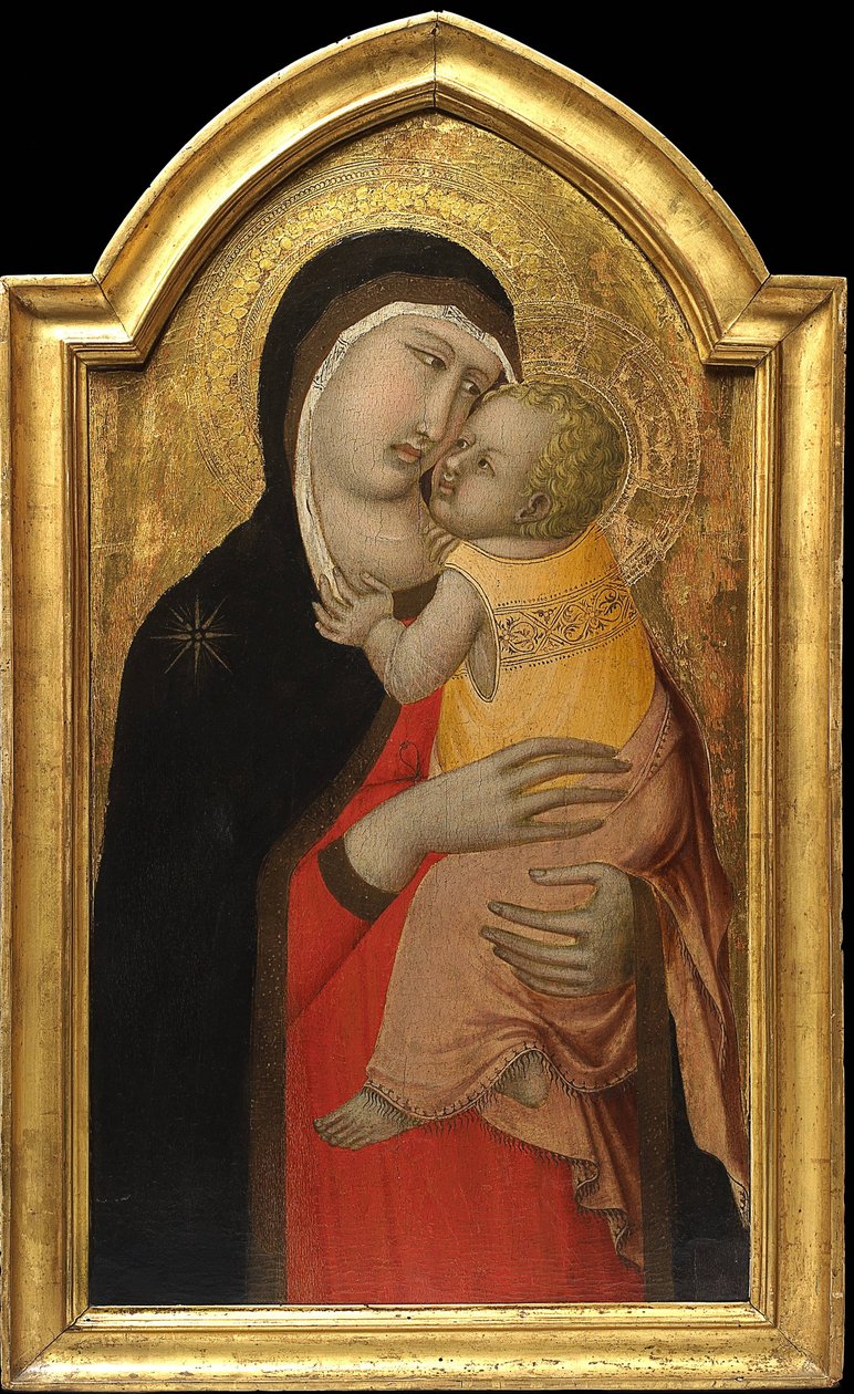 处女和孩子同价位 Lorenzetti, Pietro (ca 1300-ca 1348)。 面板上的蛋彩画，私人收藏 作者 彼得罗·洛伦泽蒂（Pietro Lorenzetti）