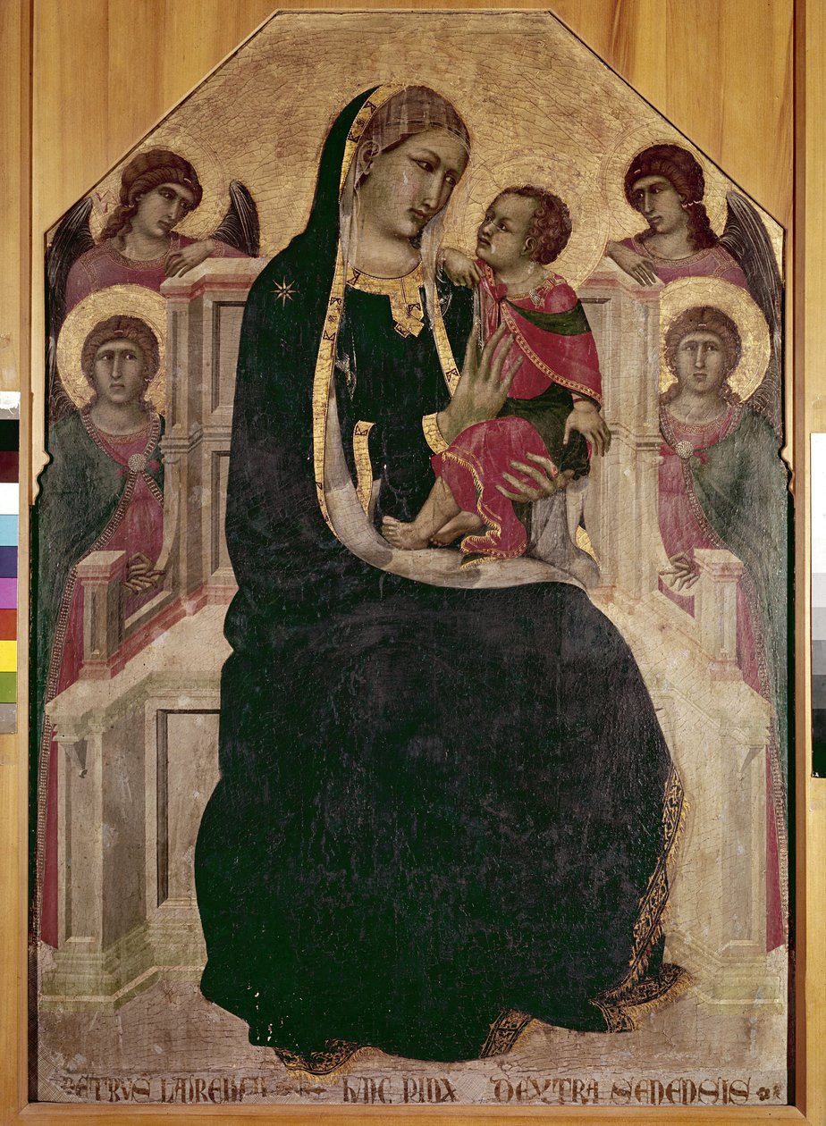 坐在宝座上的圣母与儿童耶稣（Maesta di Cortona）（木板上的蛋彩和金箔 作者 彼得罗·洛伦泽蒂（Pietro Lorenzetti）