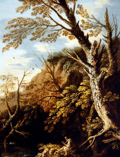 有隐士的林间风景（布面油画） 作者 彼得罗·蒙塔尼尼（Pietro Montanini）