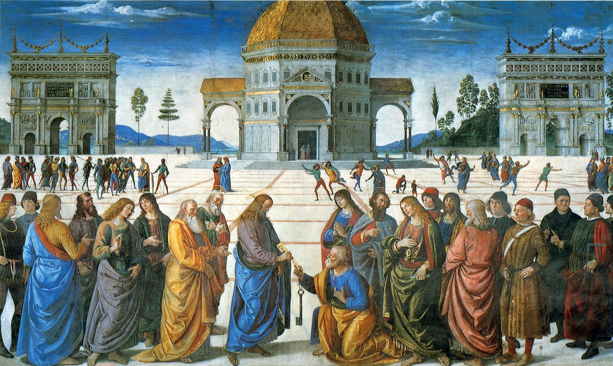 1481年将钥匙交付给圣彼得 作者 彼得罗·佩鲁吉诺（Pietro Perugino）