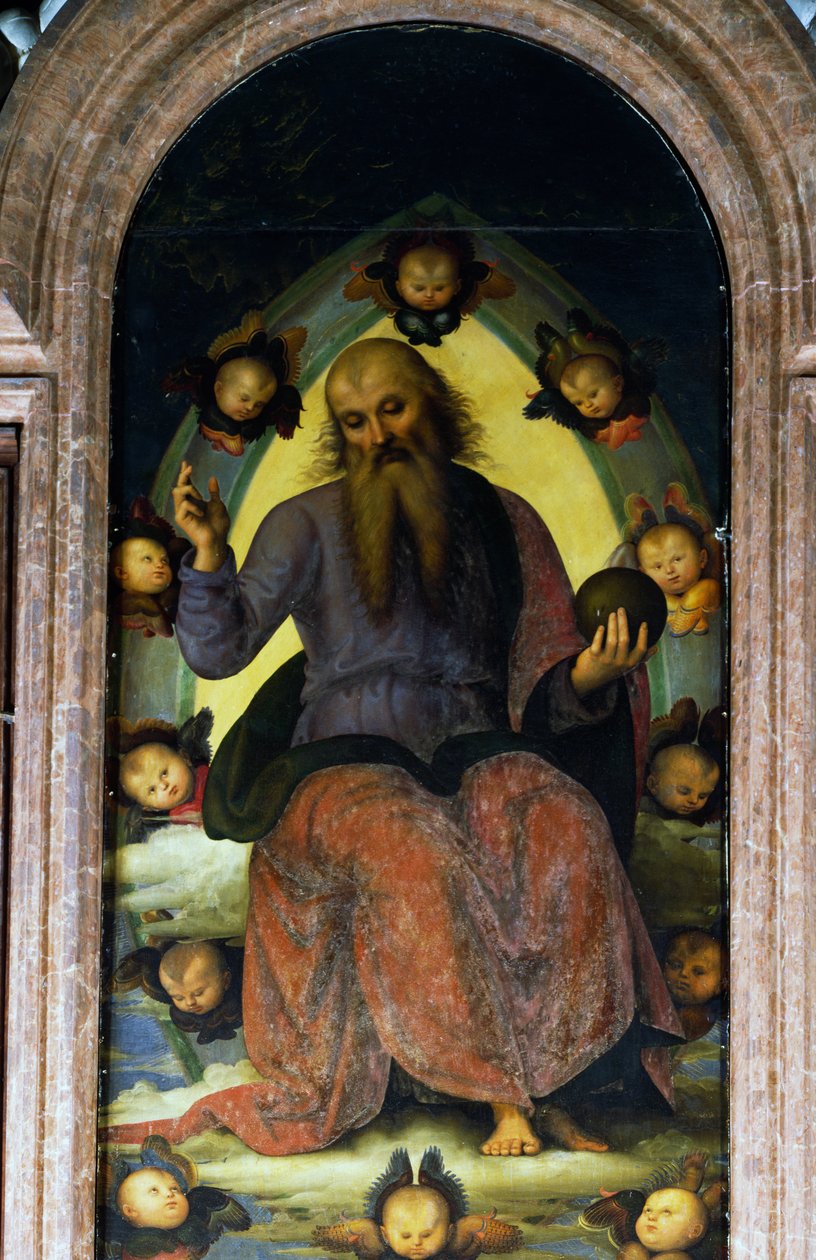 上帝保佑，帕维亚切尔托萨的多联画细节 作者 彼得罗·佩鲁吉诺（Pietro Perugino）