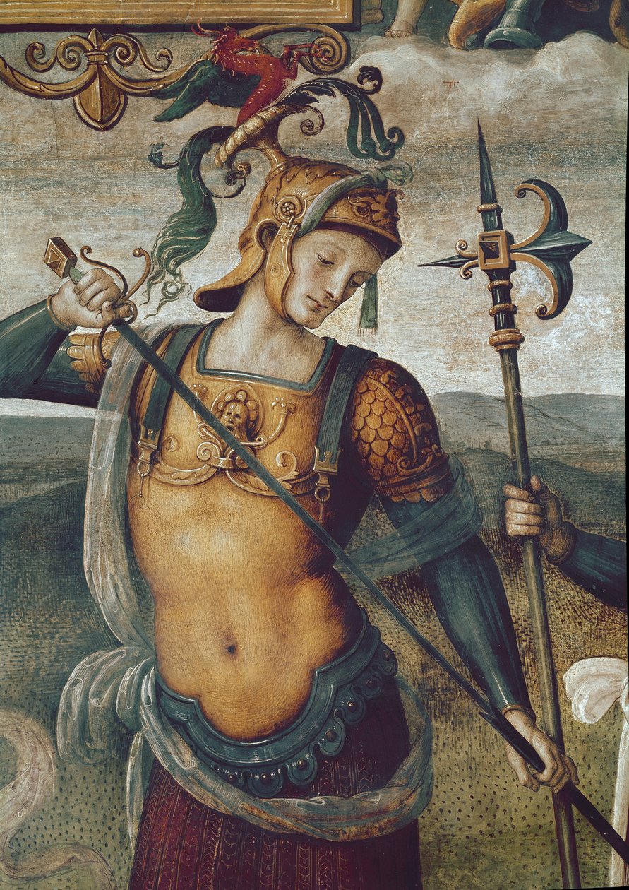 Leonidas I of Sparta (540-480 BC), king of the Lacedemonians. Detail of the fresco “” Strength and temperance with six ancient heros”” by Pietro Vannucci dit il Perugino (The Perugin 作者 彼得罗·佩鲁吉诺（Pietro Perugino）