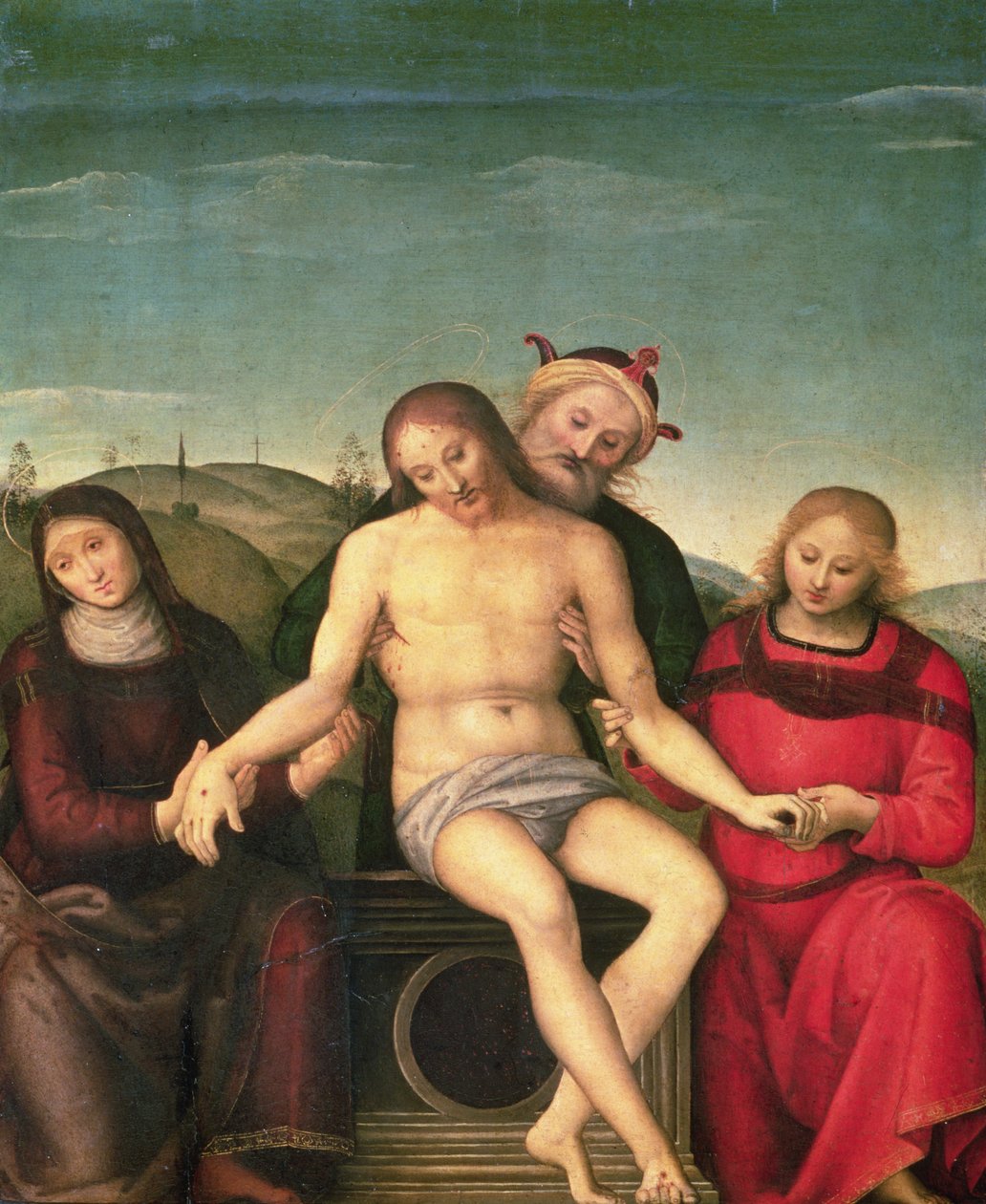 Pieta，1497（面板上的蛋彩画和油） 作者 彼得罗·佩鲁吉诺（Pietro Perugino）