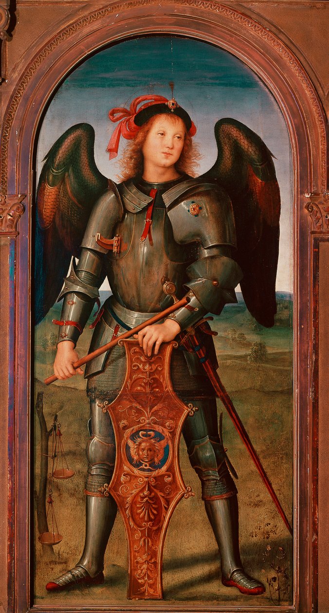 帕维亚查特勒斯的息肉：““天使长迈克尔”” Pietro Vannucci 的绘画 dit il Perugino（佩鲁金 作者 彼得罗·佩鲁吉诺（Pietro Perugino）