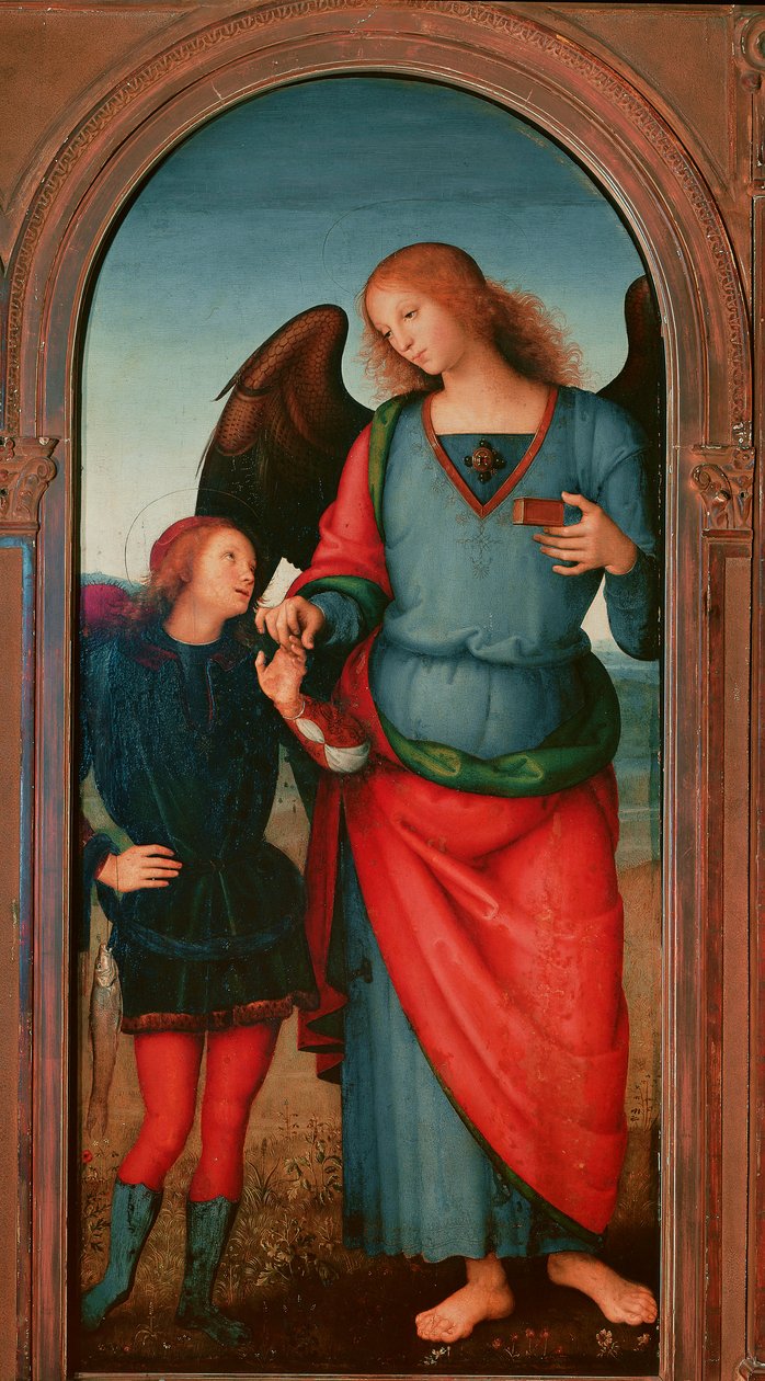 帕维亚查特勒斯的息肉：“托比和大天使加百列”，Pietro Vannucci dit il Perugino 绘画（佩鲁金 作者 彼得罗·佩鲁吉诺（Pietro Perugino）