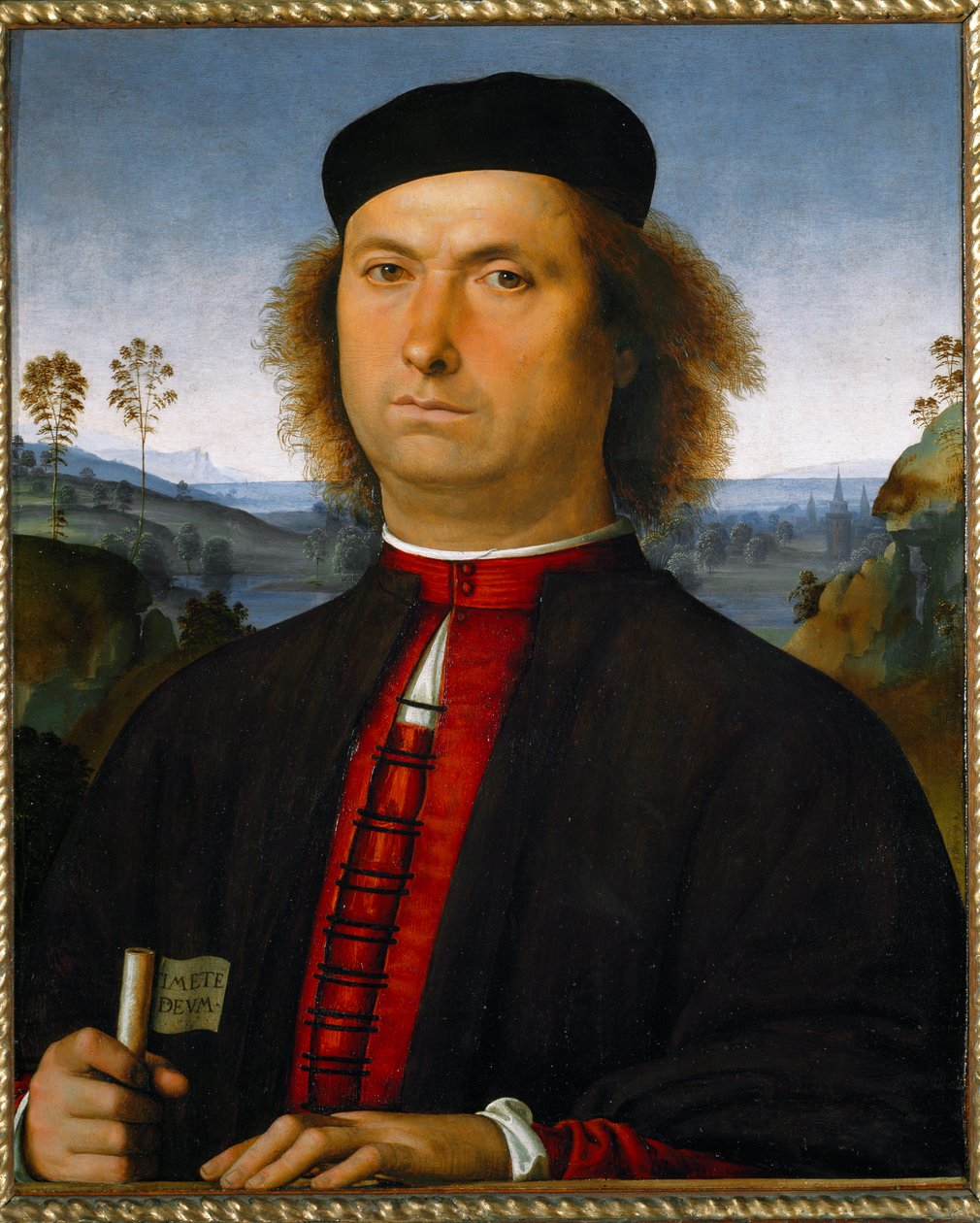 Portrait of Francesco delle Operere. He holds a scroll with the expression “Timete deum”” (Fear God) 作者 彼得罗·佩鲁吉诺（Pietro Perugino）