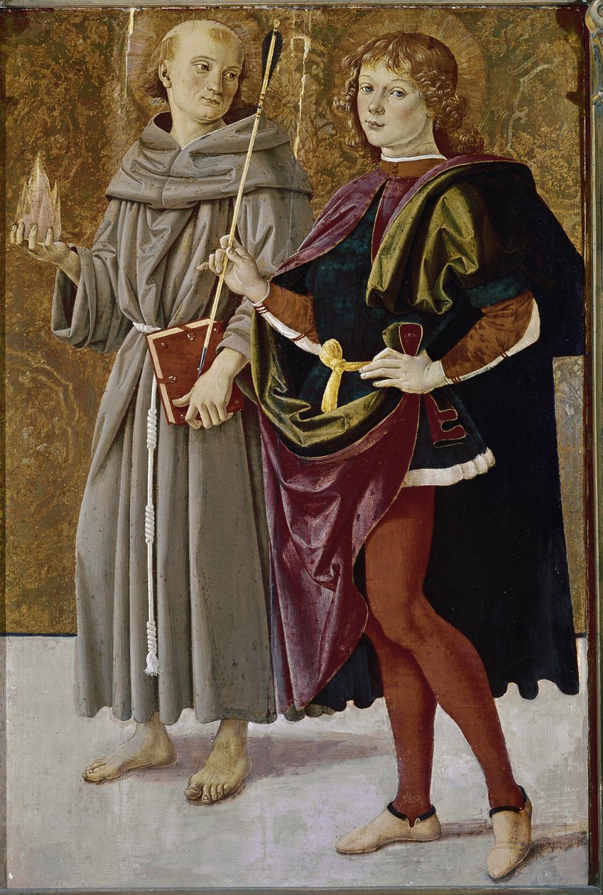 St. Bernardine of Feltre and St Sebastian (tempera on wood, c.1476) 作者 彼得罗·佩鲁吉诺（Pietro Perugino）