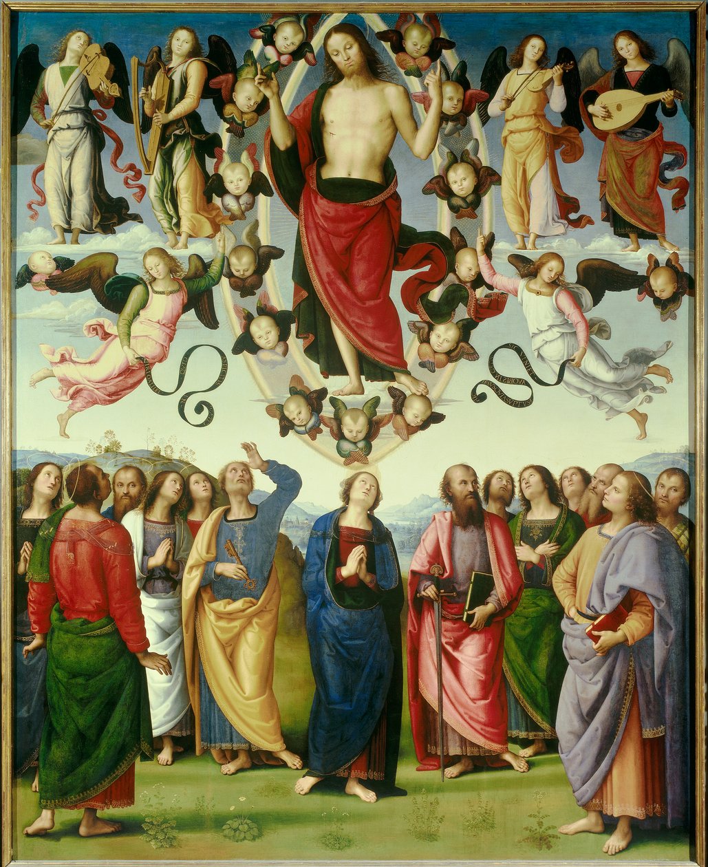 基督的升天 Pietro Vannucci dit Il Perugino (The Perugino) (1450-1523) 1496 Sun。 3,25x2,65 m 里昂，美术博物馆 - 基督升天。 Pietro Vannucci 的画作 Il Perugino (1450-1523) 作者 彼得罗·佩鲁吉诺（Pietro Perugino）