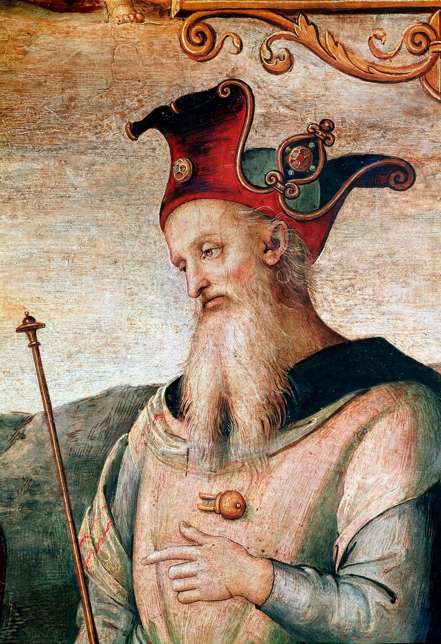 希腊战略家和政治家伯里克利（公元前495-429年）皮耶罗-万努奇（Pietro Vannucci dit il Perugino）的壁画《力量和节制与六个古代英雄》的细节。 作者 彼得罗·佩鲁吉诺（Pietro Perugino）