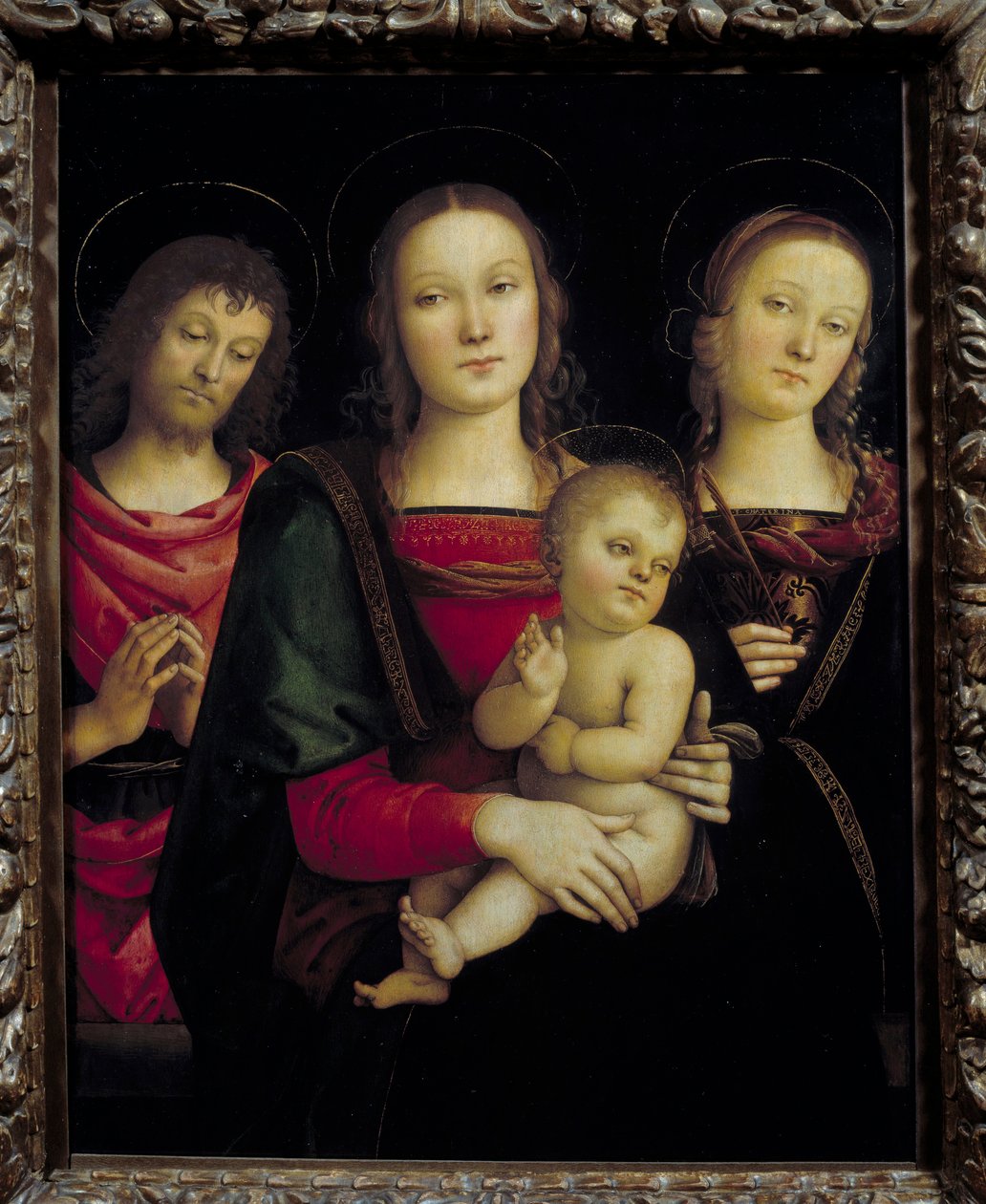 被施洗者圣约翰和圣凯瑟琳包围的圣母和孩子 Pietro Vannucci dit il Perugino (Le Perugino) 的绘画 作者 彼得罗·佩鲁吉诺（Pietro Perugino）