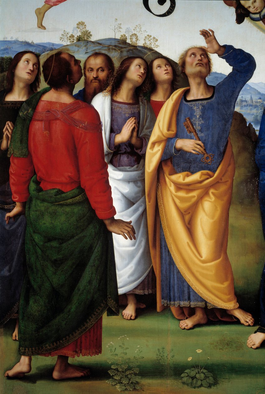 The ascension of Christ Detail representing the apoters. Painting by Pietro Vannucci dit il Perugino (Le Perugin 作者 彼得罗·佩鲁吉诺（Pietro Perugino）