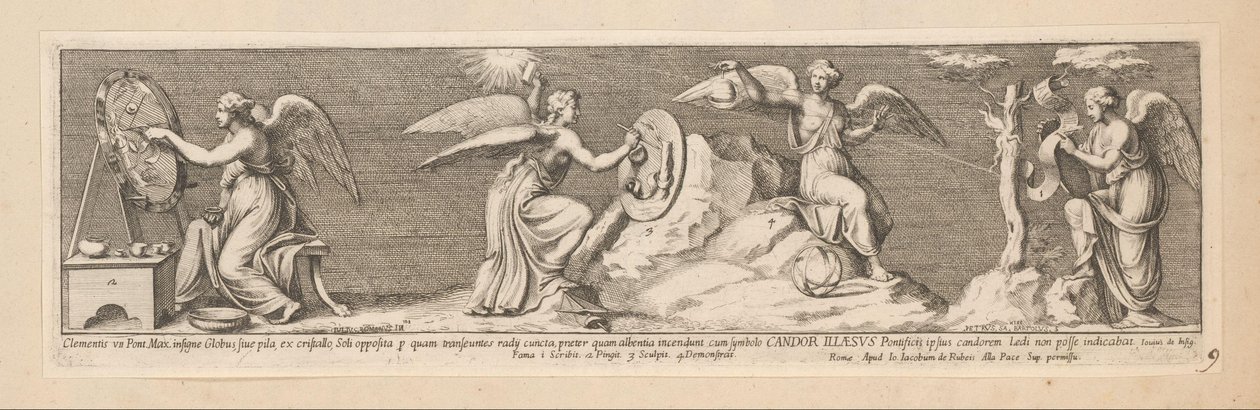 四个天使
Clementis VII Pont.Max. insigne globus, siue pila, ex cristallo, Soli opposita p quam transeuntes radij cuncta (...) （物品上的标题）
君士坦丁皇帝的历史（系列标题） 作者 彼得罗·桑特·巴托利