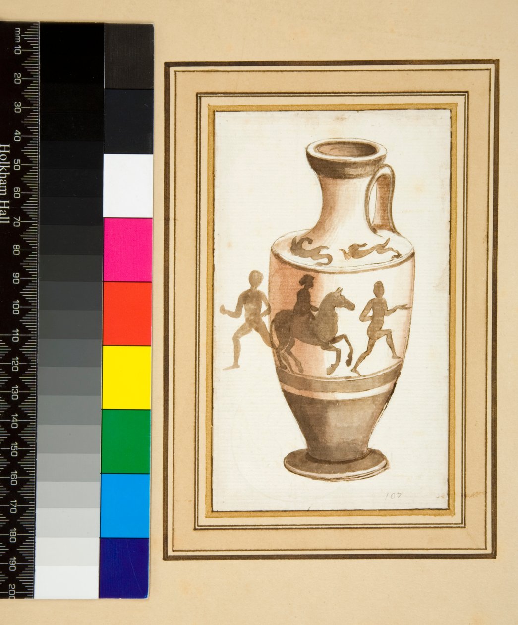 An Oinochoe (black chalk, some with pen and brown ink. coloured with watercolor) 作者 彼得罗·桑蒂·巴托利（Pietro Santi Bartoli）