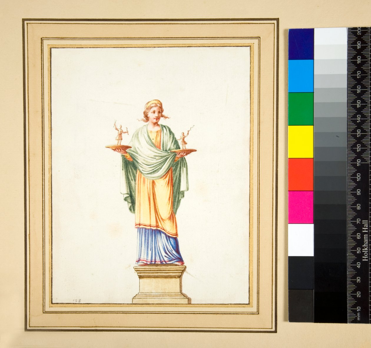 Female figure on pedestal (black chalk, some with pen and brown ink. coloured with watercolor) 作者 彼得罗·桑蒂·巴托利（Pietro Santi Bartoli）