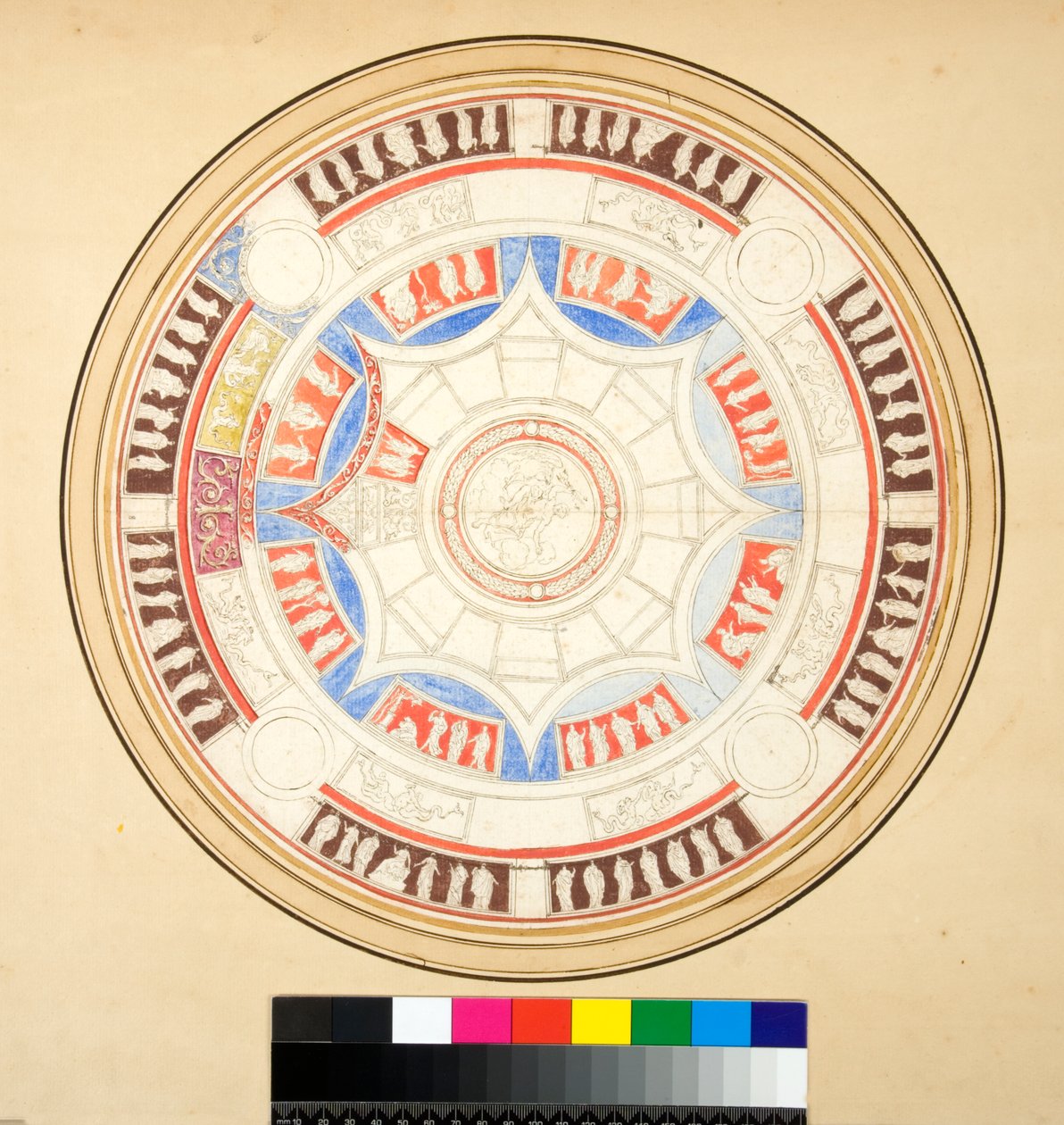 Domus Aurea中的Volta di Giove（黑色粉笔，部分用钢笔和棕色墨水。用水彩着色 作者 彼得罗·桑蒂·巴托利（Pietro Santi Bartoli）